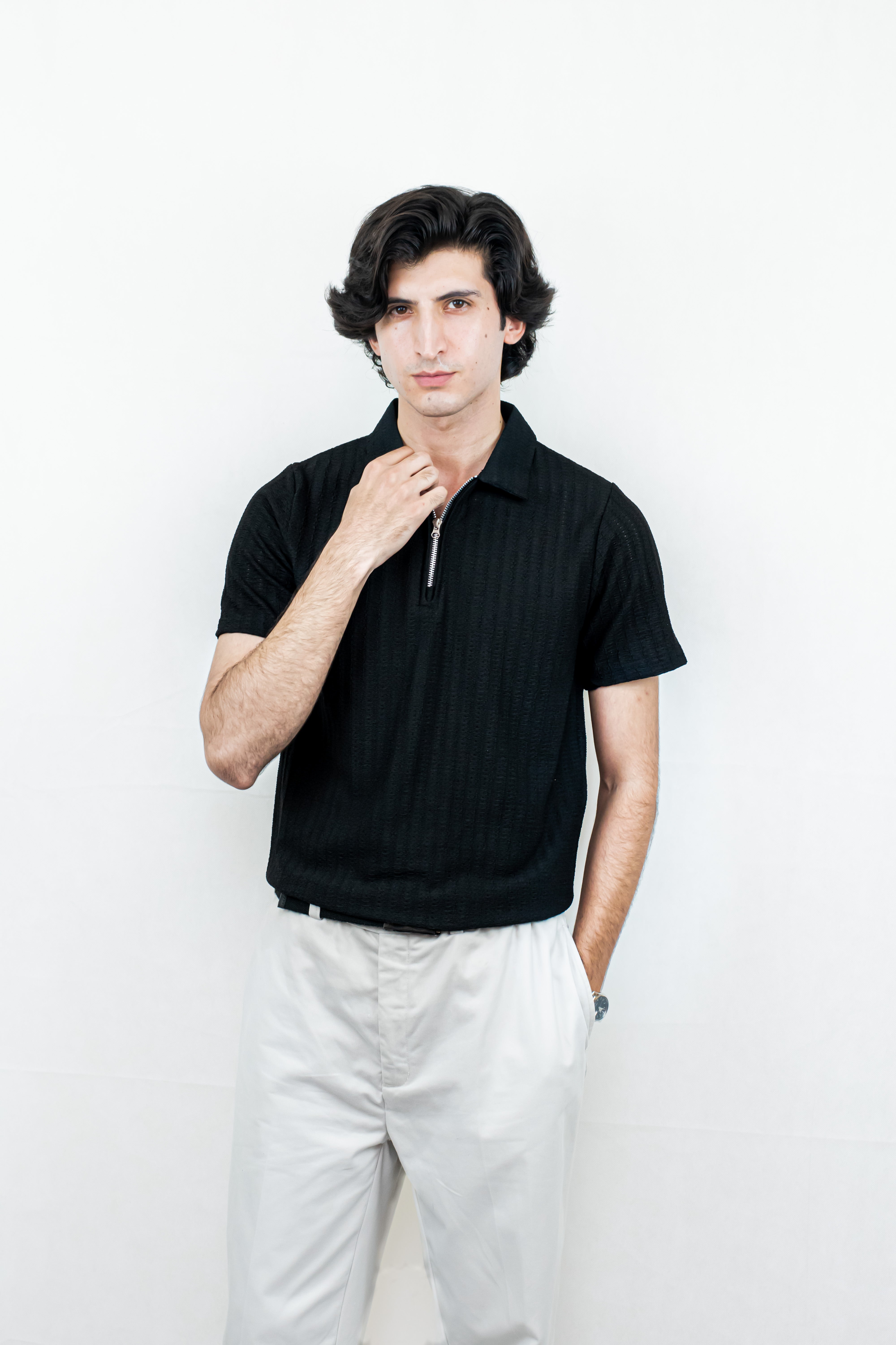 BLACK ZIPPER POLO