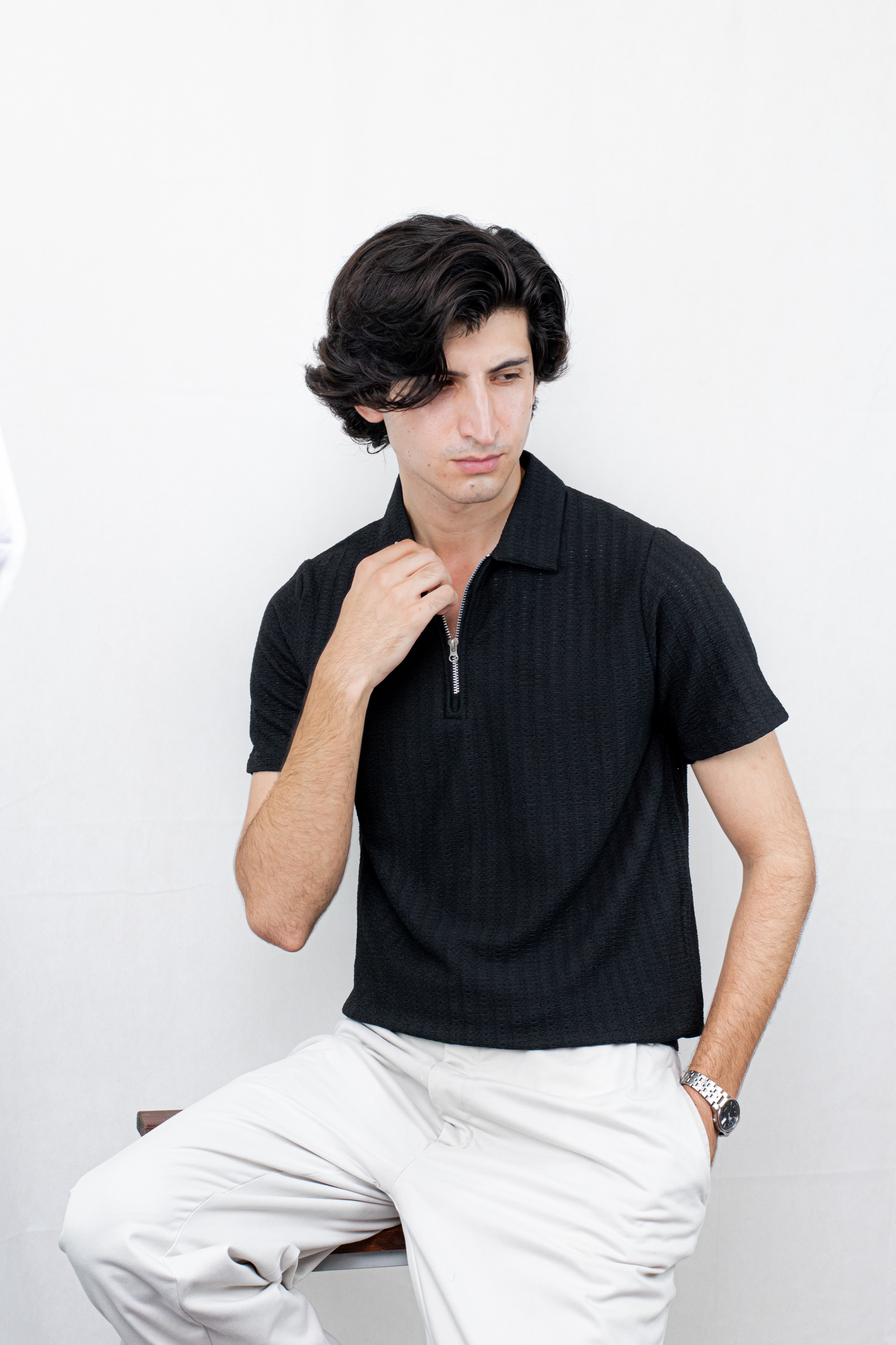 BLACK ZIPPER POLO