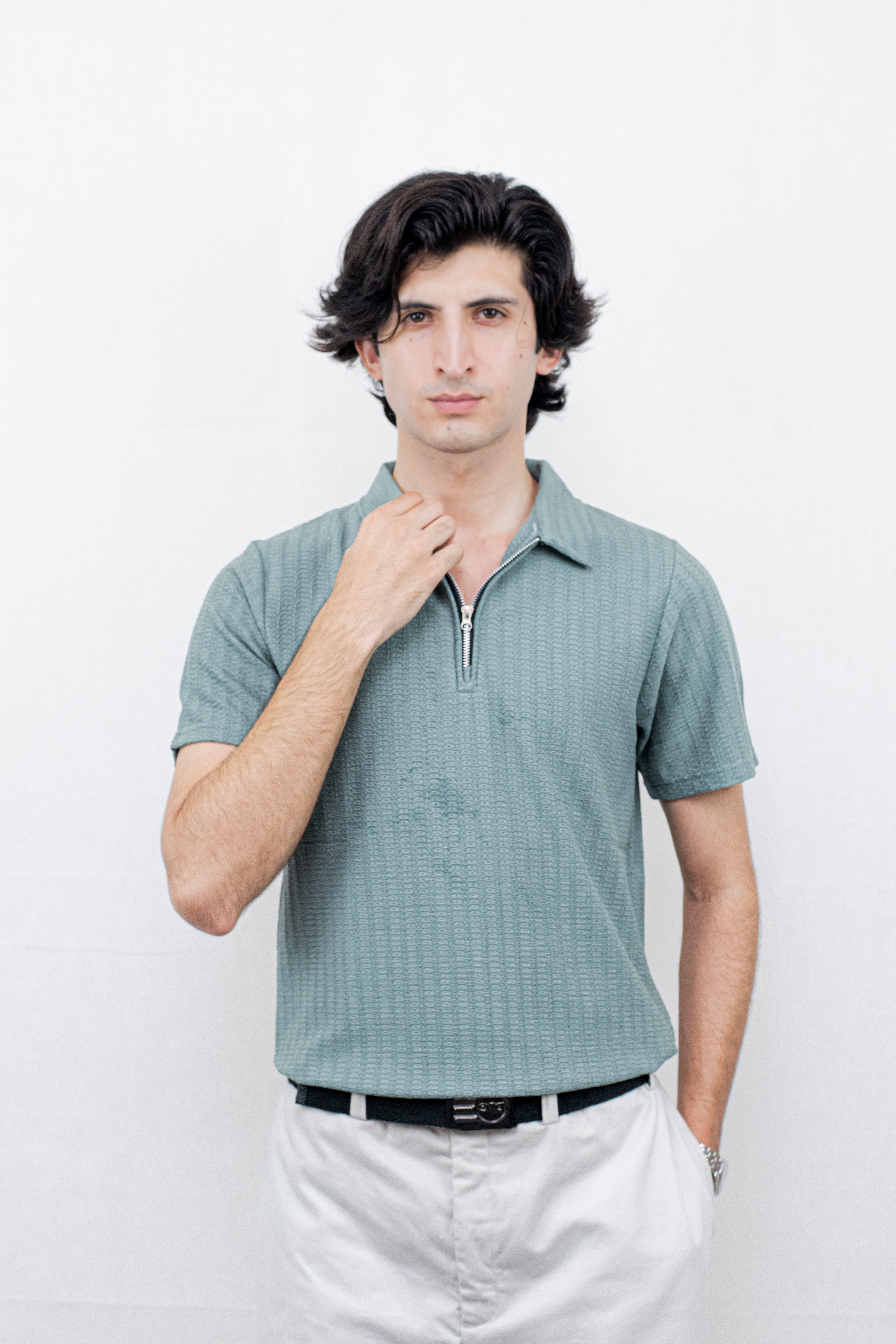 SAGE GREEN ZIPPER POLO